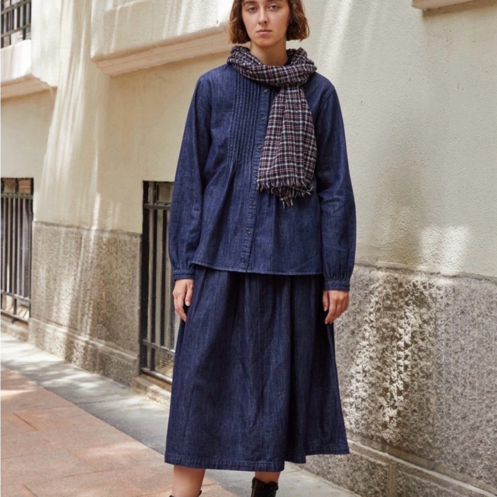 Uniqlo x Innes des la Fressange denim gathered skirt set (limited edition)